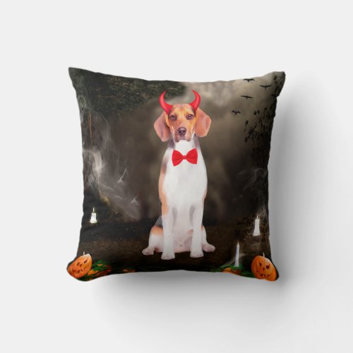 Beagle Dog in Halloween Costume Throw Pillow