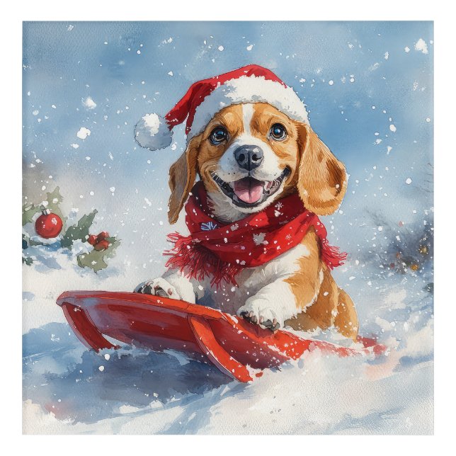 Beagle Dog in Sledge Let it Snow Christmas Acrylic Print (Front)