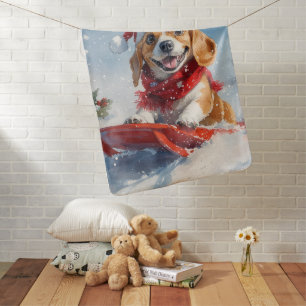 Beagle Dog in Sledge Let it Snow Christmas Baby Blanket