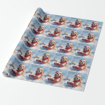 Beagle Dog in Sledge Let it Snow Christmas Wrapping Paper