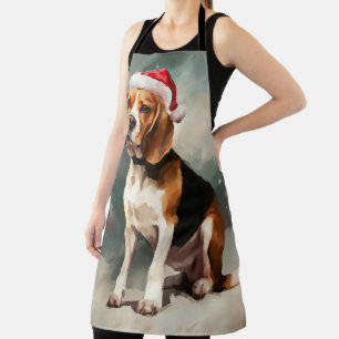 Beagle Dog in Snow Christmas Apron