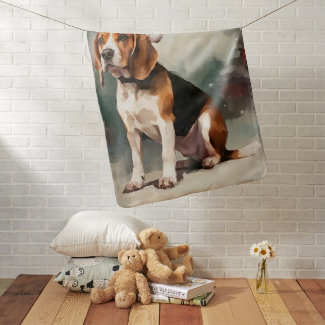 Beagle Dog in Snow Christmas  Baby Blanket (In Situ)