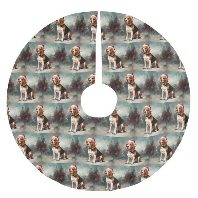 Beagle Dog in Snow Christmas  Brushed Polyester Tree Skirt (Front)