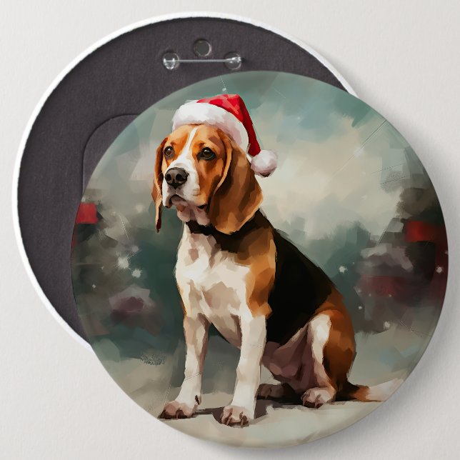 Beagle Dog in Snow Christmas  Button (Front & Back)