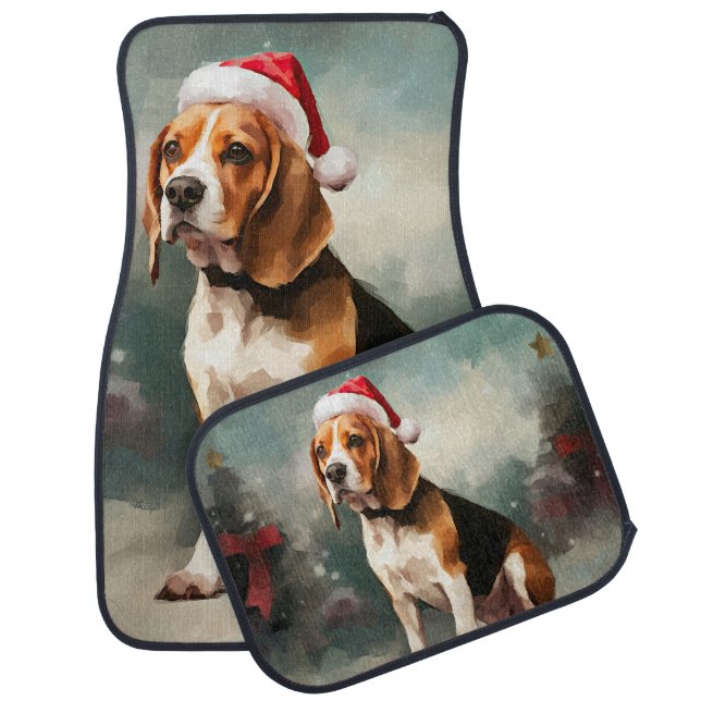 Beagle Dog in Snow Christmas  Car Floor Mat (Set)