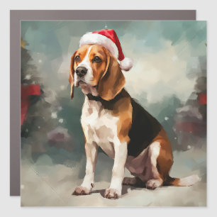 Beagle Dog in Snow Christmas Car Magnet