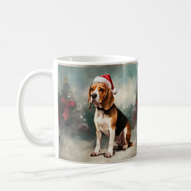 Beagle Dog in Snow Christmas  Coffee Mug (Left)