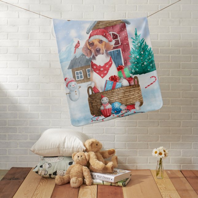 Beagle Dog In snow Christmas Dog House Baby Blanket (In Situ)