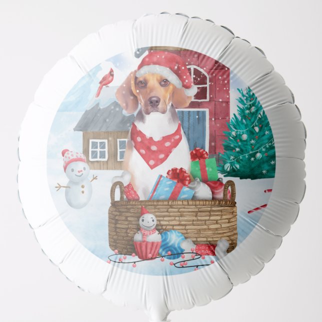 Beagle Dog In snow Christmas Dog House Balloon (Front)