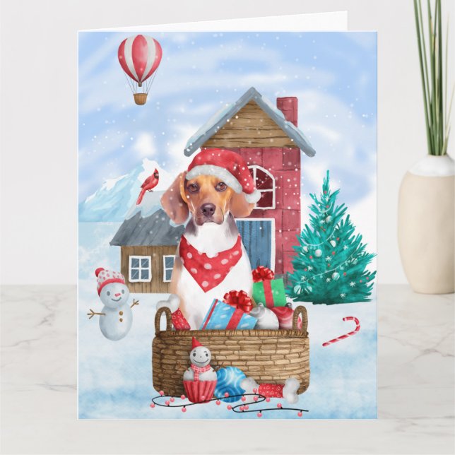 Beagle Dog In snow Christmas Dog House Card (Front)