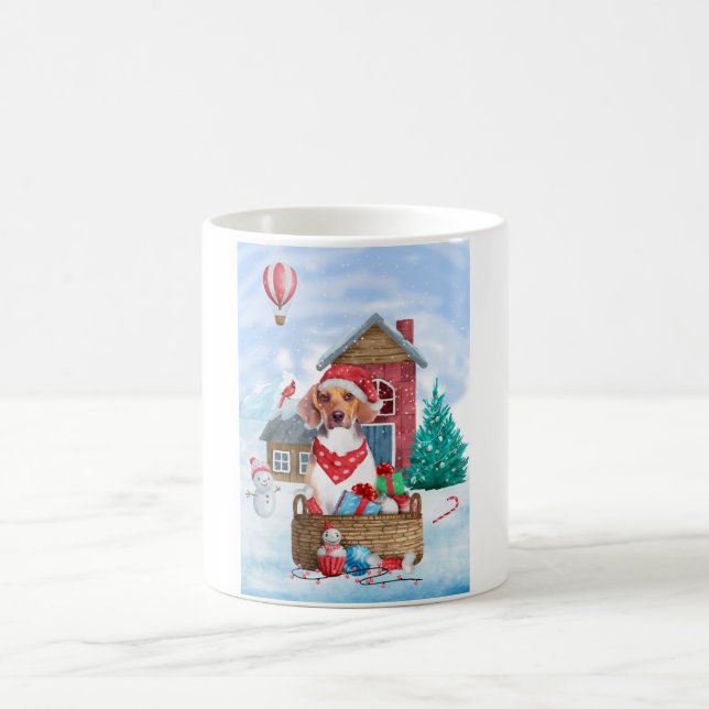 Beagle Dog In snow Christmas Dog House Coffee Mug (Center)