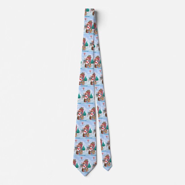 Beagle Dog In snow Christmas Dog House Neck Tie (Front)