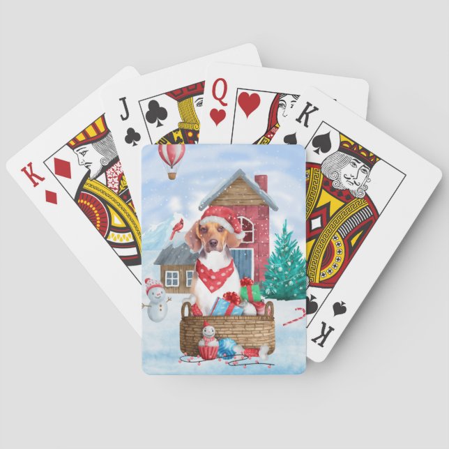 Beagle Dog In snow Christmas Dog House Poker Cards (Back)