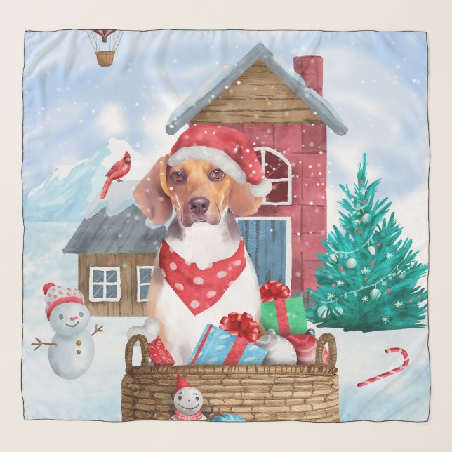 Beagle Dog In snow Christmas Dog House Scarf (Front)