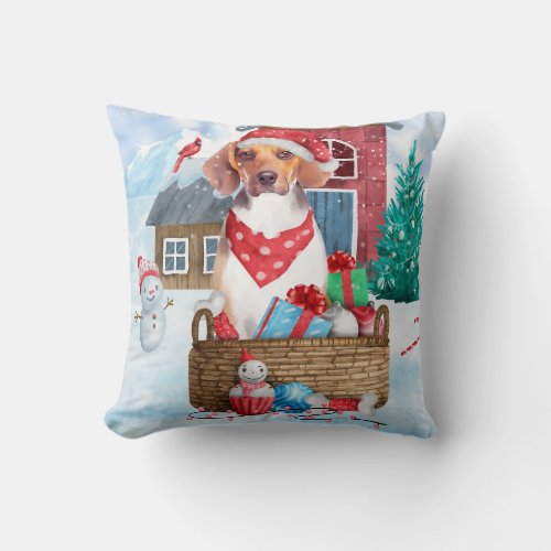 Beagle Dog In snow Christmas Dog House Throw Pillow