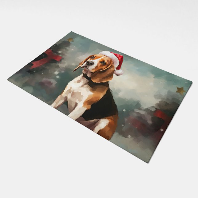 Beagle Dog in Snow Christmas  Doormat (Angled)