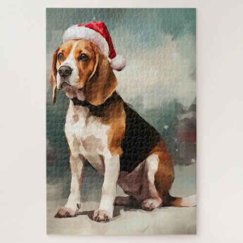 Beagle Dog in Snow Christmas  Jigsaw Puzzle