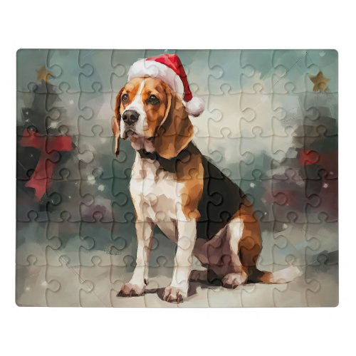 Beagle Dog in Snow Christmas  Jigsaw Puzzle