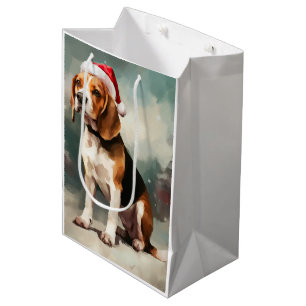 Beagle Dog in Snow Christmas Medium Gift Bag