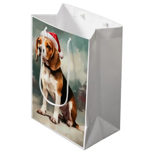 Beagle Dog in Snow Christmas  Medium Gift Bag