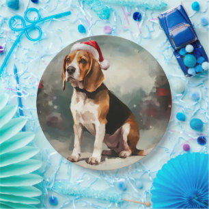 Beagle Dog in Snow Christmas Paper Plates