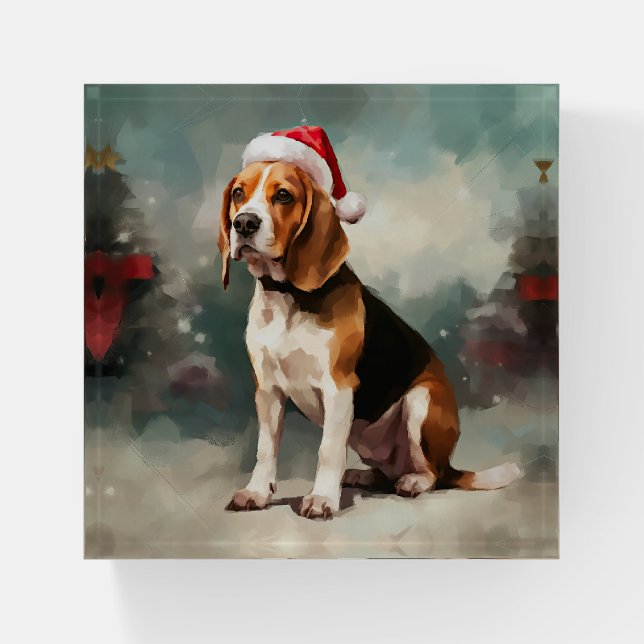 Beagle Dog in Snow Christmas  Paperweight (Front)