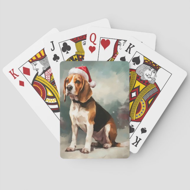 Beagle Dog in Snow Christmas  Poker Cards (Back)