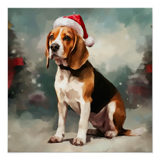 Beagle Dog in Snow Christmas  Poster (Front)