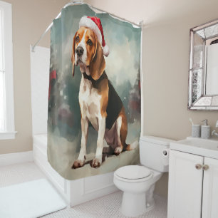 Beagle Dog in Snow Christmas Shower Curtain