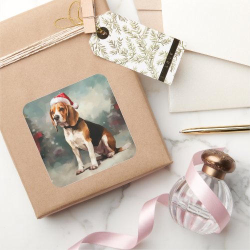 Beagle Dog in Snow Christmas  Square Sticker