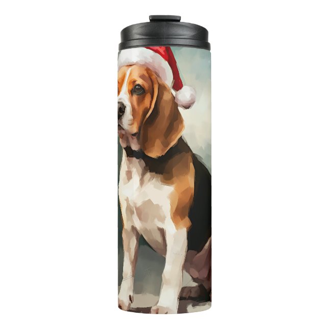 Beagle Dog in Snow Christmas  Thermal Tumbler (Front)