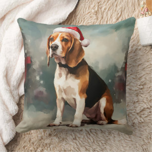 Beagle Dog in Snow Christmas  Throw Pillow