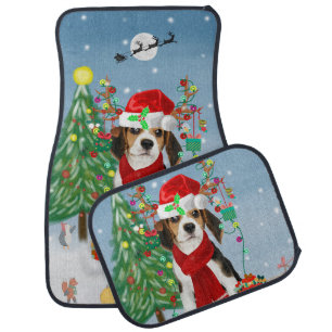 Beagle Dog in Snow with Christmas Gifts Car Floor Mat