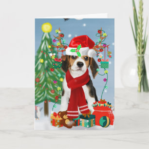 Beagle Dog in Snow with Christmas Gifts Card