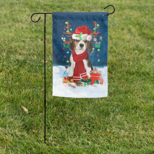 Beagle Dog in Snow with Christmas Gifts Garden Flag