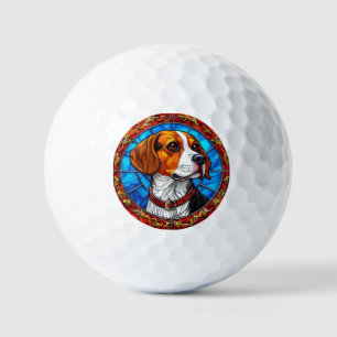 Beagle Dog in Vibrant Stained Glass Art Golf Balls