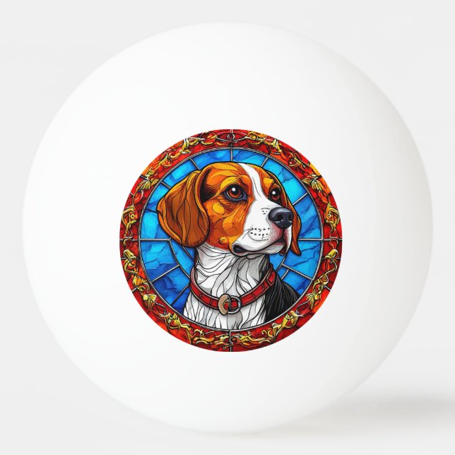 Beagle Dog in Vibrant Stained Glass Art Ping Pong Ball (Front)