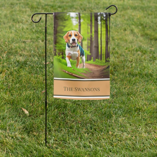 Beagle Dog in Woods Rustic Garden Flag (In SItu)