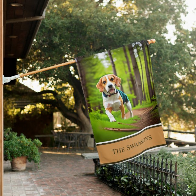 Beagle Dog in Woods Rustic House Flag (In SItu)