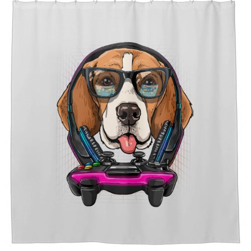 Beagle Dog Love Gaming Computer Video Game Shower Curtain