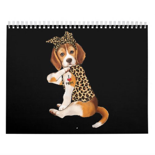 Beagle Dog Lover Tee I Love Mom Tattoo Leopard Calendar