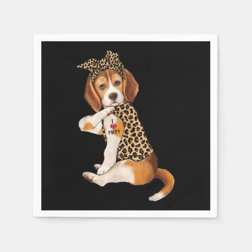 Beagle Dog Lover Tee I Love Mom Tattoo Leopard Napkins