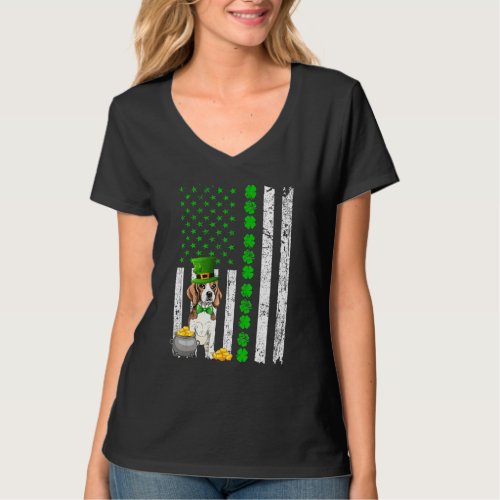 Beagle Dog Lover Us Flag Shamrock St Patrick S Day T_Shirt