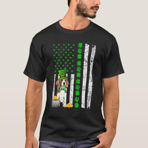 Beagle Dog Lover Us Flag Shamrock St Patrick S Day T_Shirt