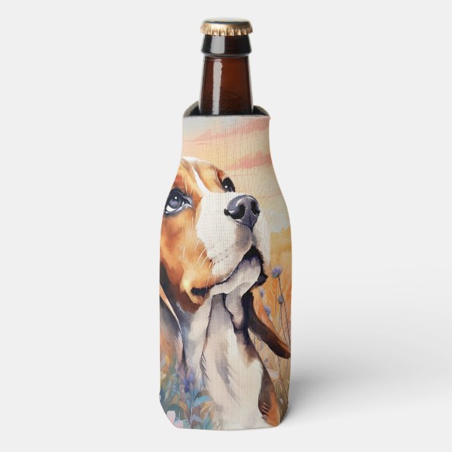 Beagle Dog Lover with Wildflower Meadow Bottle Cooler (Bottle Front)