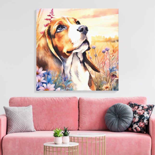 Beagle Dog Lover with Wildflower Meadow Canvas Print (Insitu(LivingRoom))