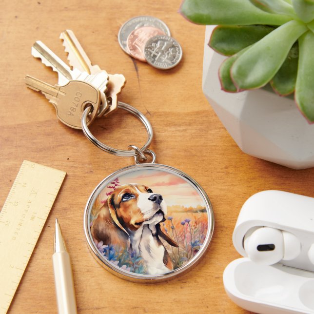 Beagle Dog Lover with Wildflower Meadow Keychain (Desk)