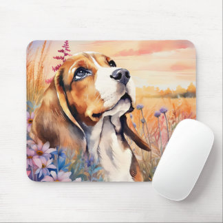 Beagle Dog Lover with Wildflower Meadow Mouse Pad