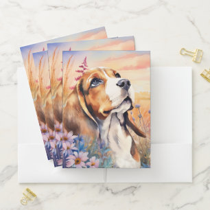 Beagle Dog Lover with Wildflower Meadow Pocket Folder