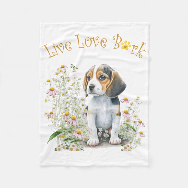 Beagle Dog Mom Floral Fleece Blanket (Front)